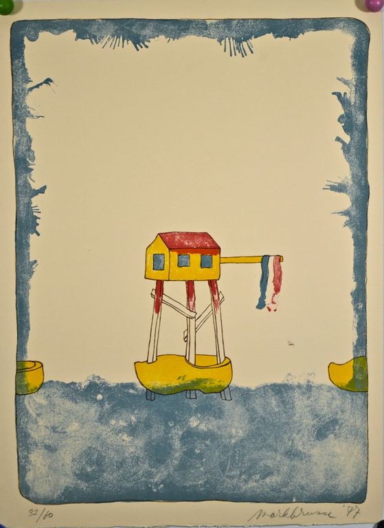 Mark Brusse: Litho. Huis op palen in klomp kopen? Bied vanaf 70!