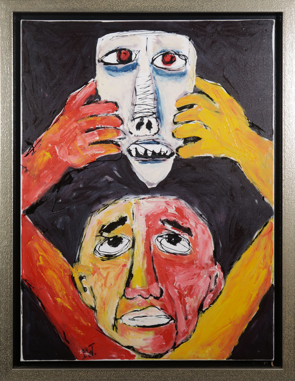 Martin van Wordragen: Olieverf op doek, Figuur met masker - Ingelijst verkocht voor € 650!