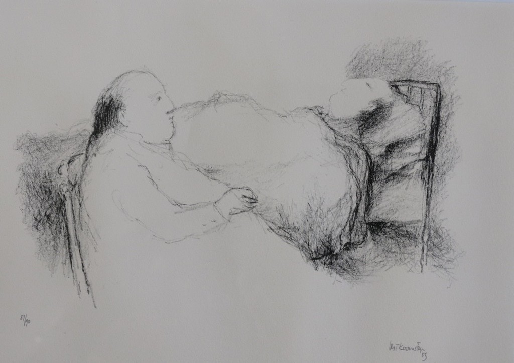 Metten Koornstra: Litho, Zonder titel (aan het bed) -Ingelijst kopen? Bied vanaf 70!