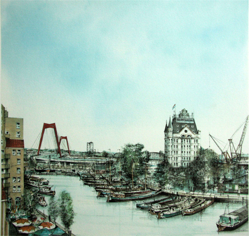 Ciano (Feliciano) Siewert, offset lithografie, Rotterdam Witte Huis e.o. verkocht voor € 60!