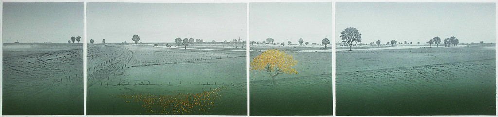 Elmar Gille - Flachland III, aquatint ets verkocht voor € 120!