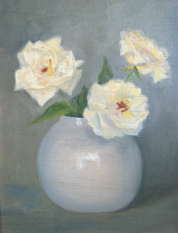 Onbekend - rozen in een bolvaas - olieverf kopen? Bied vanaf 1!