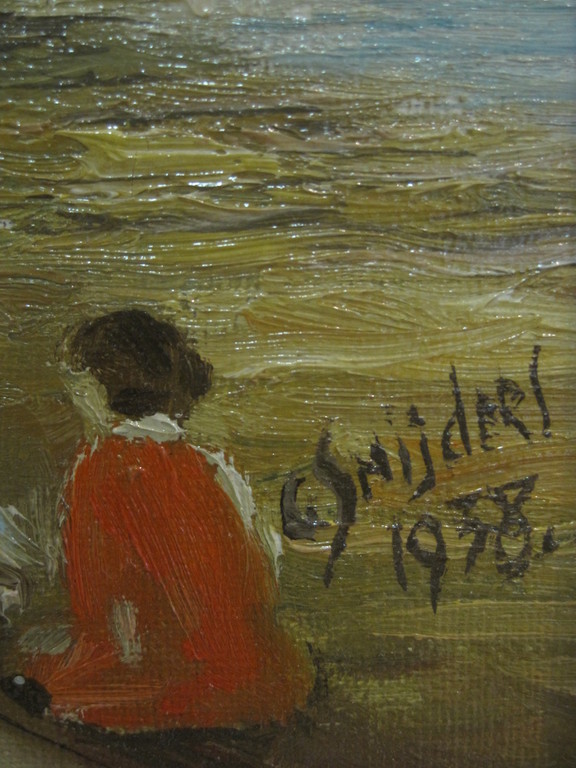 Chris Snijders 1881-1943 olieverf "dagje aan strand Scheveningen" 1938  kopen? Bied vanaf 1!