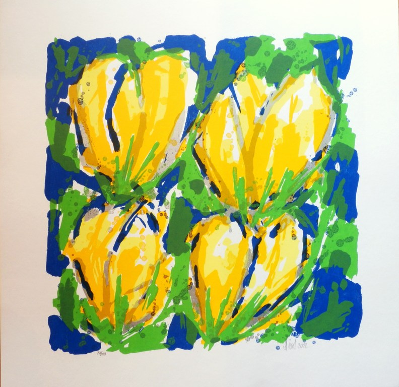 AD van HASSEL Zeer Grote Zeefdruk(70x70cm)  GELE TULPEN TULPEN kopen? Bied vanaf 35!