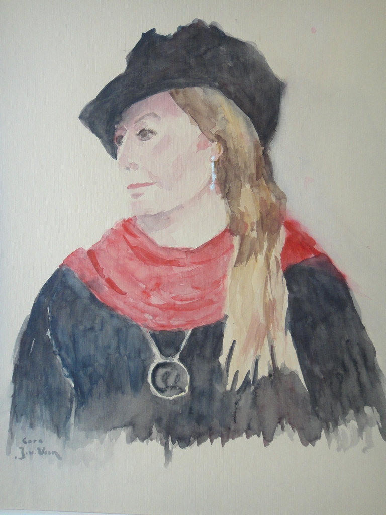 Jaap van Veen, aquarel, jaren '70 portret van Cora kopen? Bied vanaf 1!