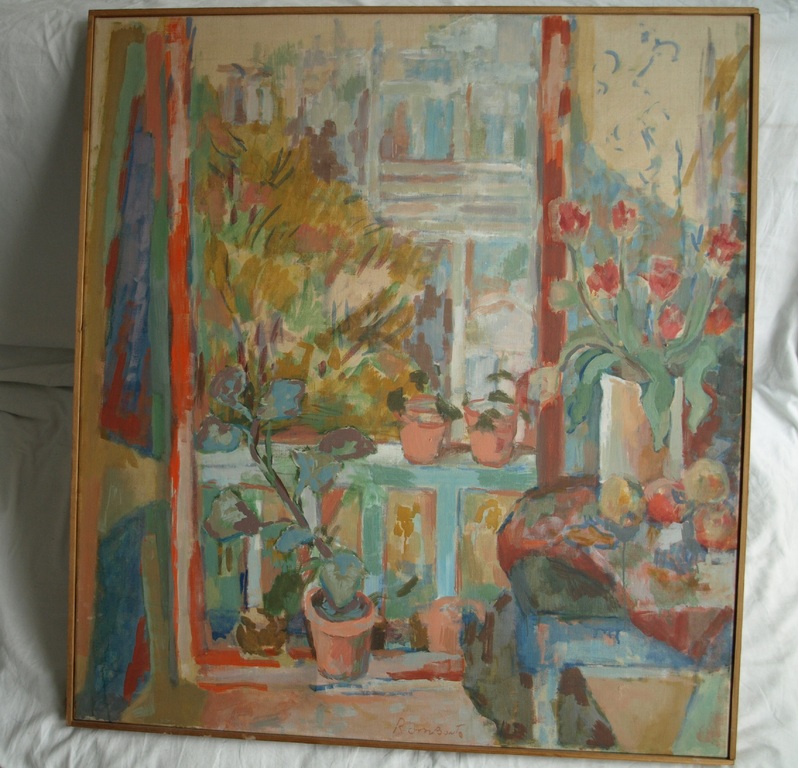 Rombout Berkelaar : Olieverf op doek , Het balkon – gesigneerd & ingelijst –1977 verkocht voor € 175!