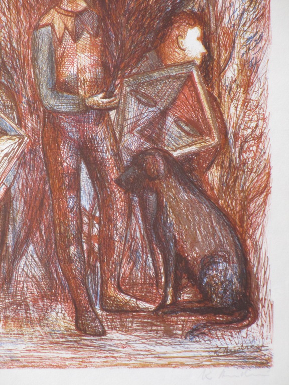 Kees Andrea - Kees Andrea, Drie jongens en een hond, Kleurenlitho kopen? Bied vanaf 30!