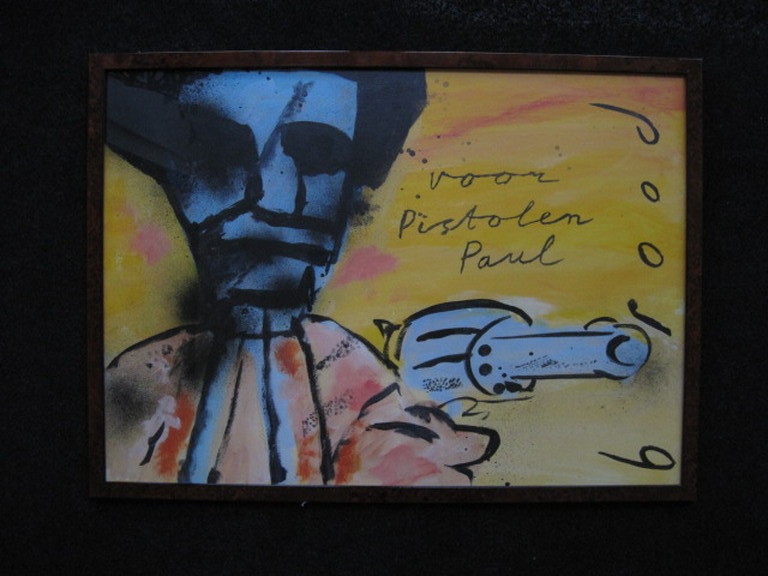 ORIGIN Herman Brood GOUACHE "voor pistolen Paul" uit collectie Belastingdienst ! verkocht voor € 490!