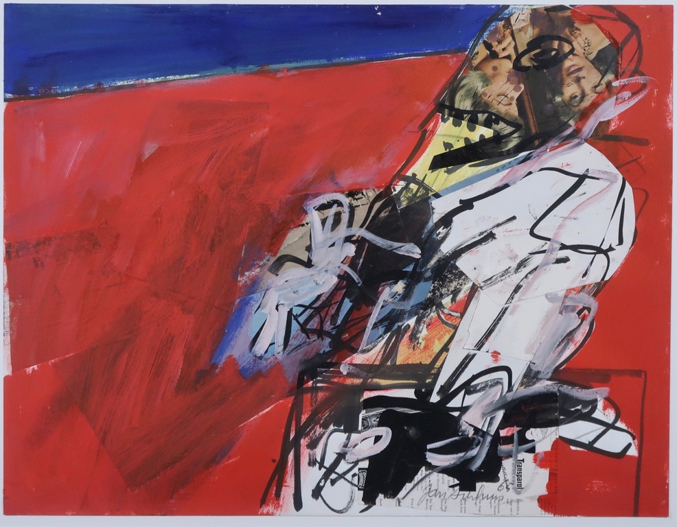 Jan Sierhuis: Acryl en Collage op papier, Figuur - Ingelijst kopen? Bied vanaf 175!