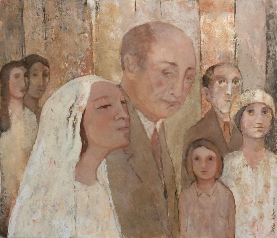 Het Huwelijk - Topstuk Irene Joffroy - olieverf op stevig papier, 1970 verkocht voor € 110!