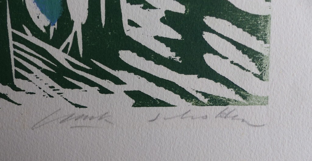 Luuk Scholten (1933), houtsnede, ''Zomer kopen? Bied vanaf 30!