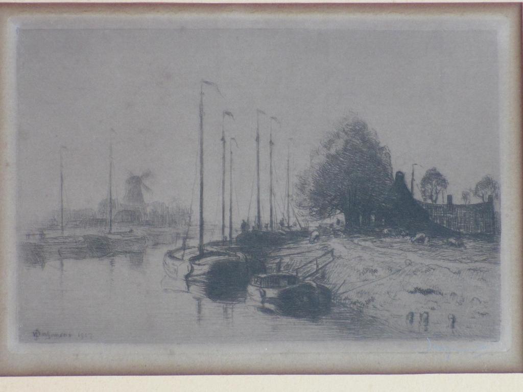 W.J.Dingemans, Zeilschepen aan het kanaal, Ets kopen? Bied vanaf 25!