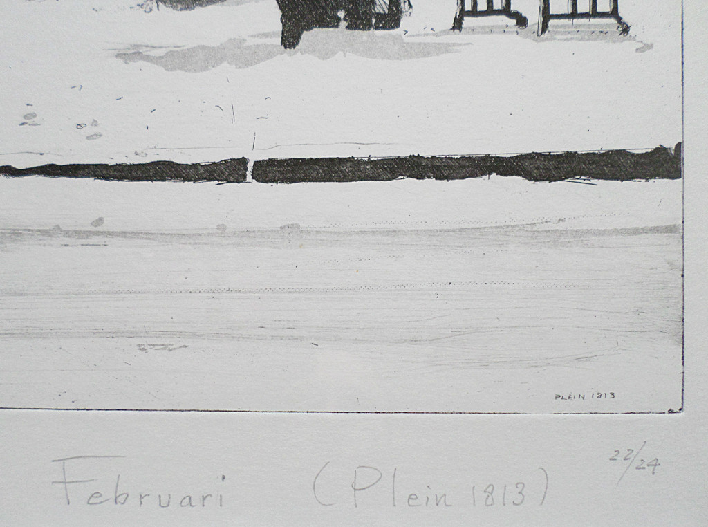 Wim Bettenhausen - Februari (Plein 1813), aquatint ets (mooi ingelijst) kopen? Bied vanaf 100!