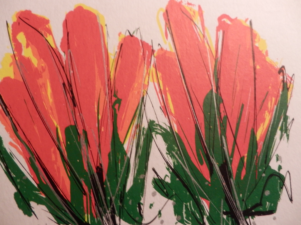 AD van HASSEL  Zeefdruk  ORANJE/RODE TULPEN kopen? Bied vanaf 1!
