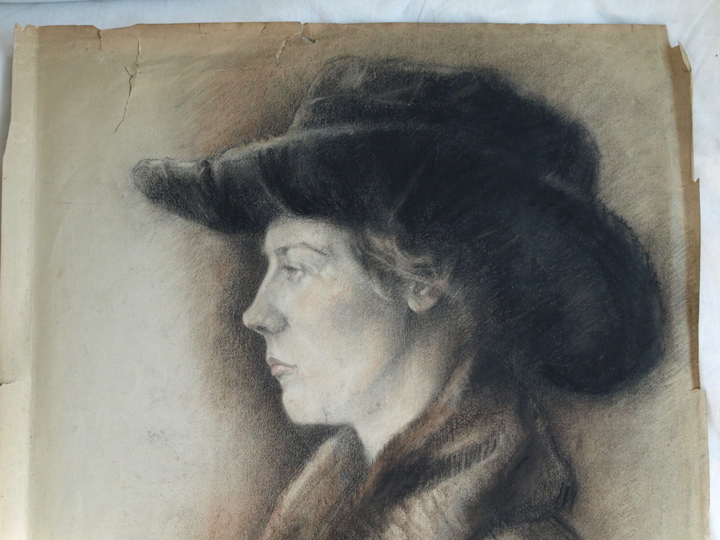 Elias Smalhout : Tekening , Bregtje met zwarte hoed – ca 1920  kopen? Bied vanaf 1!