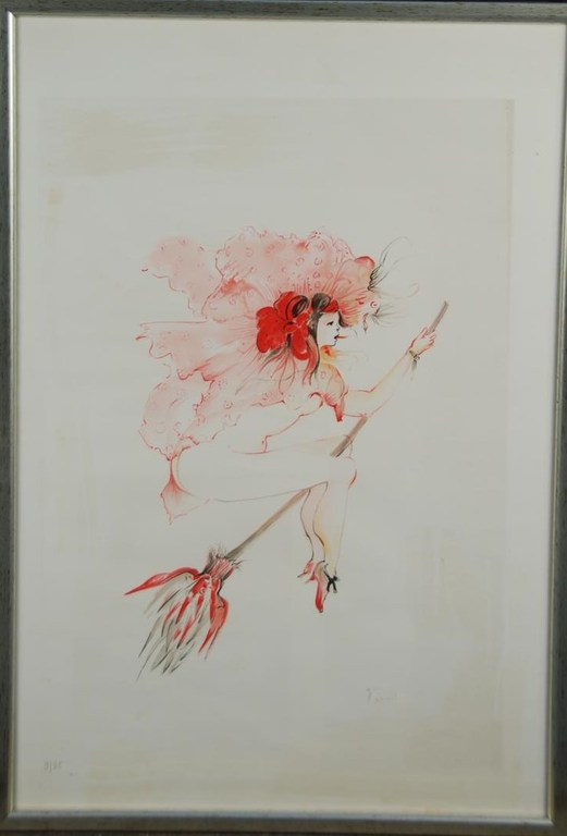 FINI LEONORE ZEER MOOIE LITHO "HEKS OP BEZEM" verkocht voor € 145!