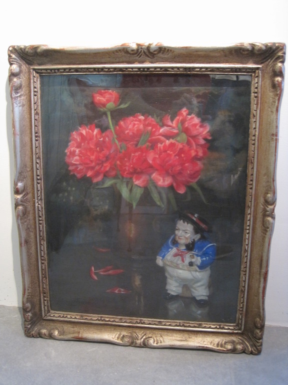 Jef vd Fackere * oliepastel * stilleven met pors.beeldje kopen? Bied vanaf 1!