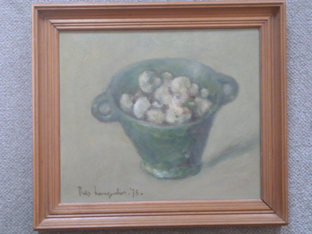 Theo Swagemakers - olieverf - Champignons in groene aardewerk kom kopen? Bied vanaf 275!