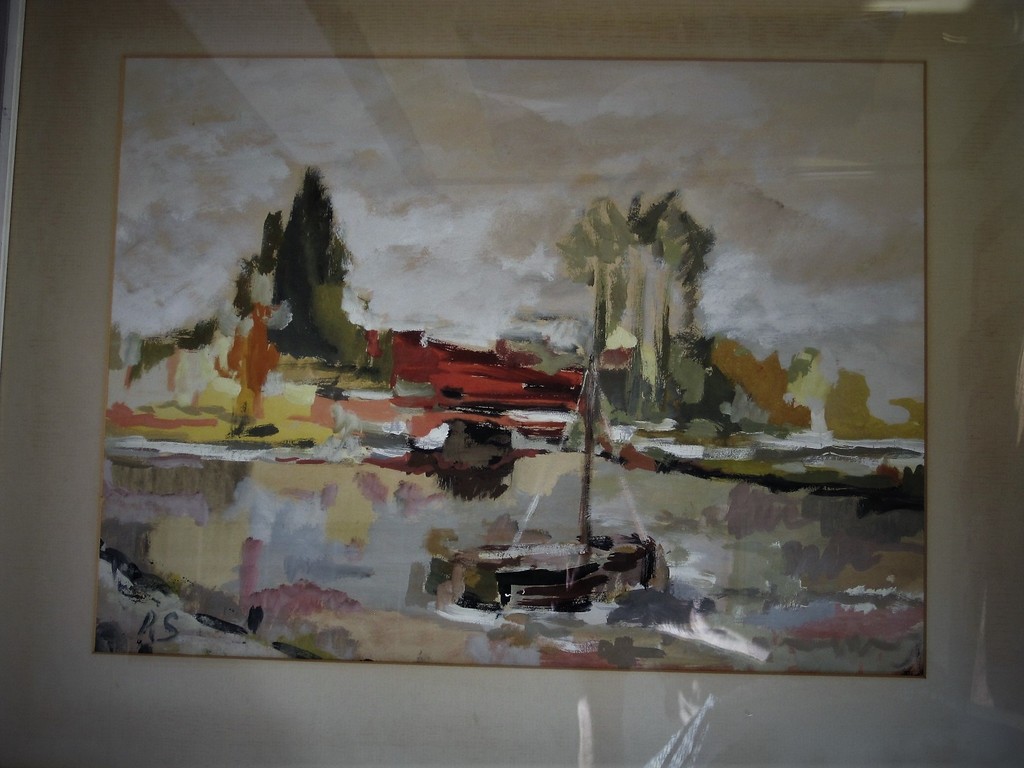 GROOT gesgneerd impressionistisch aquarel "zeilboten in zonnig polderlandschap"  kopen? Bied vanaf 1!