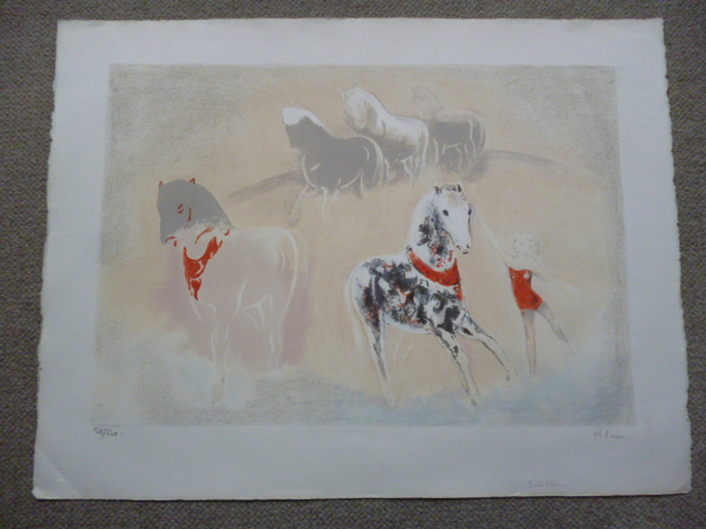 Frits Klein - kleurenlitho - Circuspaarden kopen? Bied vanaf 75!