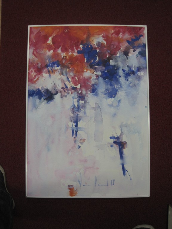 even opletten !  Walter van Oel * groot aquarel * Bushes in red & blue  verkocht voor € 45!