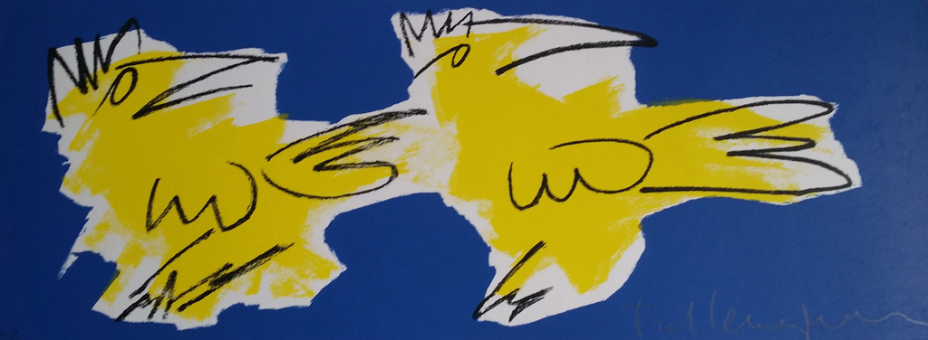 Frank Lengvenius - Vogels op blauw - gesigneerde zeefdruk - oplage E/A kopen? Bied vanaf 65!