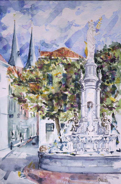 Walter van Oel: Aquarel op papier, Wilhelminafontein verkocht voor € 66!