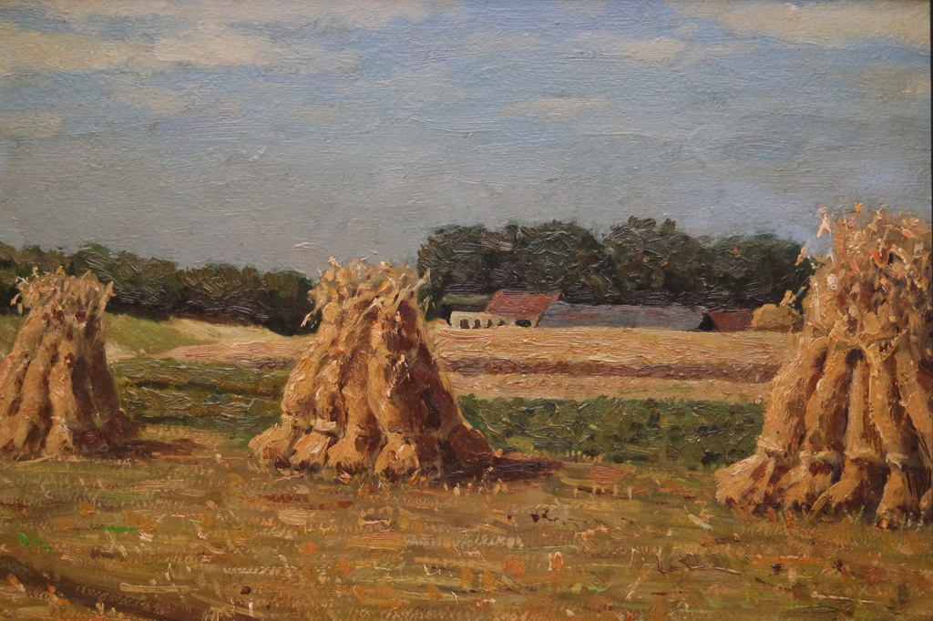 Jan Hendriks (1910) - olieverf op paneel - korenschoven kopen? Bied vanaf 140!