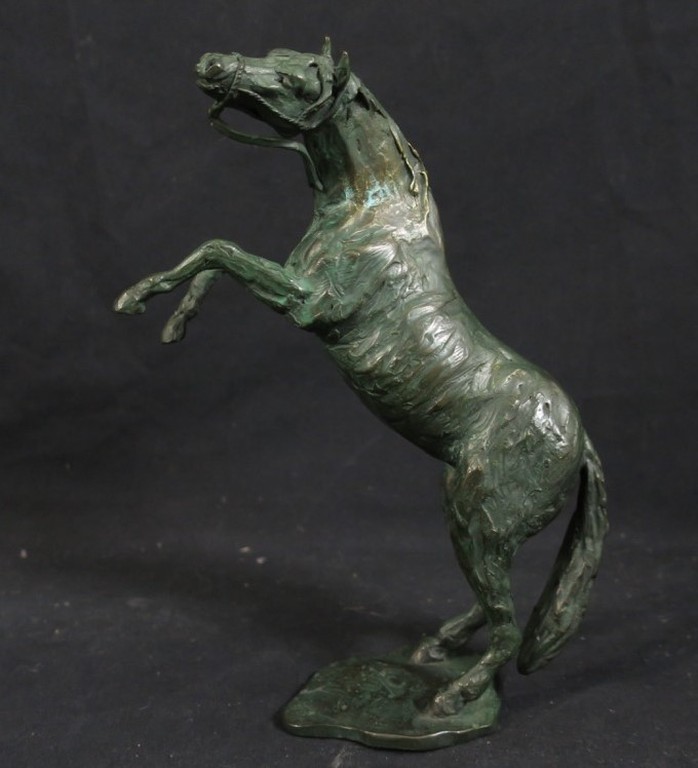 Onbekend gesigneerd: Gepatineerd brons, Steigerend paard kopen? Bied vanaf 1!