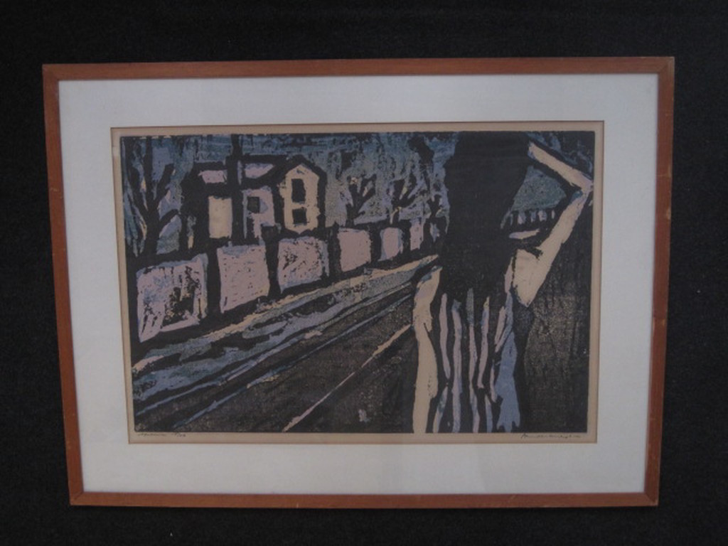 Verstilde figuratie Houtsnede 18/30 van Amsterdamse Graficus Flip van der Burgt  kopen? Bied vanaf 1!