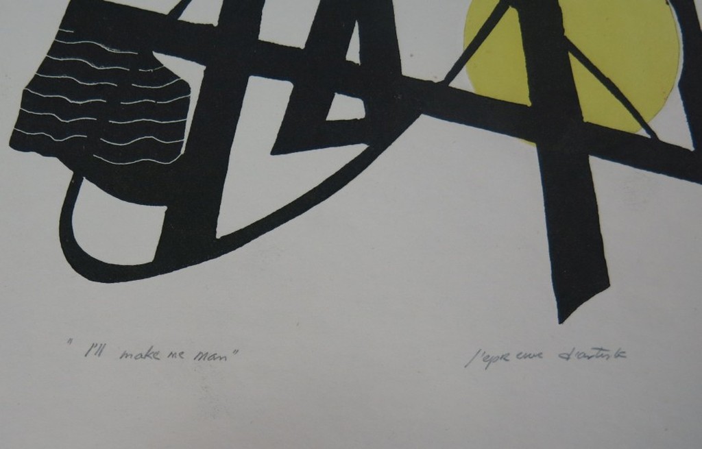 Ru van Rossem: Ets, Blinddruk en lino op geschept papier, I'll make me a man kopen? Bied vanaf 40!