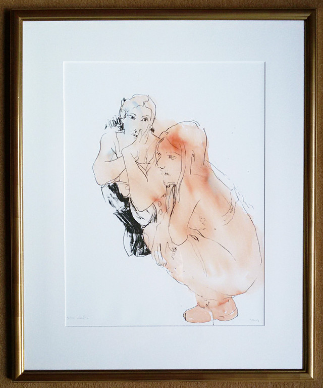 Sam Drukker - Twee vrouwen, met de hand ingekleurde litho (prachtig ingelijst) kopen? Bied vanaf 275!