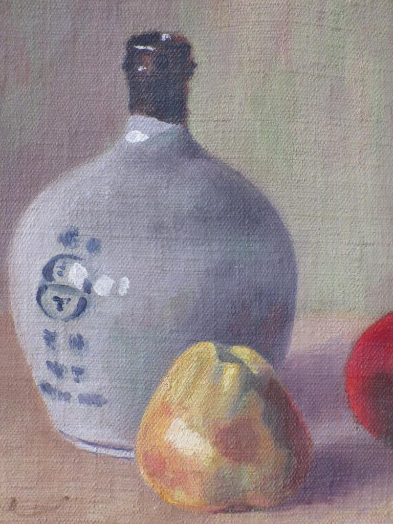 Onbekend, LM, Stilleven met fruit en fles, Olie op doek kopen? Bied vanaf 1!
