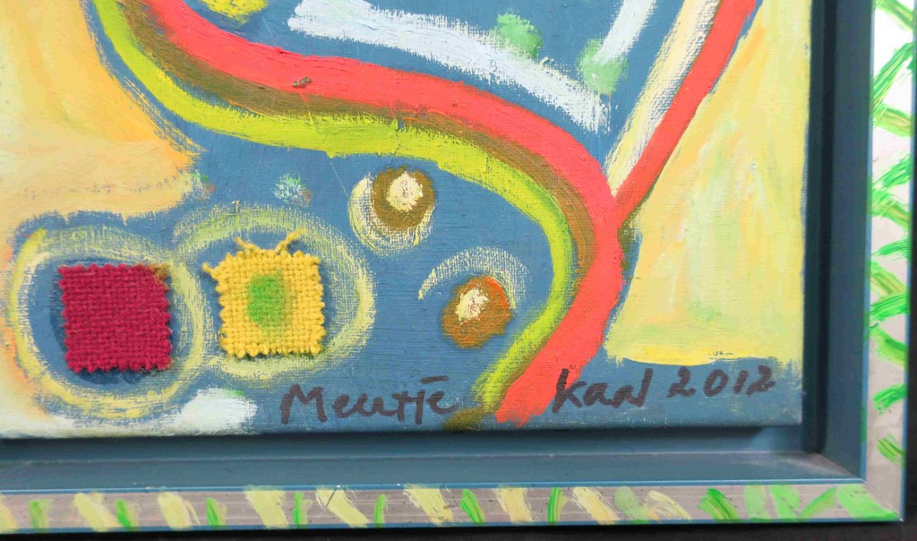 Meertje Kaal: Acryl en twee stukjes stof op doek, Z.T. - Ingelijst kopen? Bied vanaf 1!