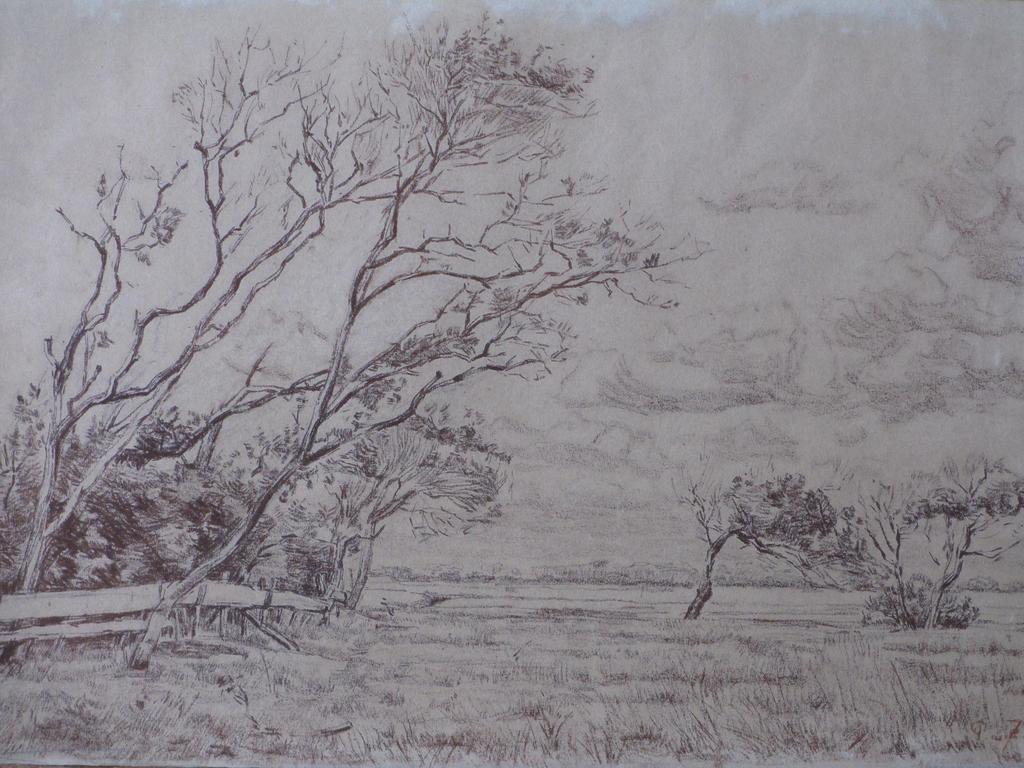 Pieter de Zwart, Winderig landschap, Tekening kopen? Bied vanaf 1!