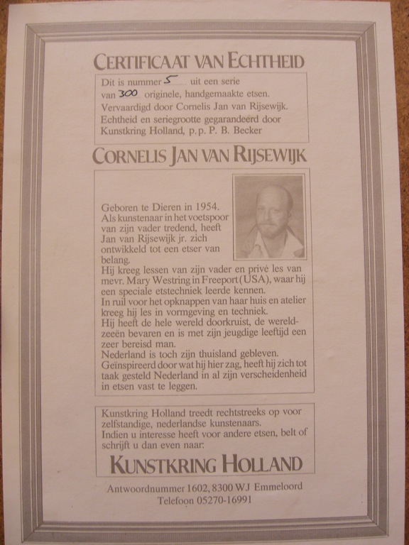 Cornelis Jan van Rijsewijk, geboren 1954 te Dieren, ets, Eindhoven kopen? Bied vanaf 30!