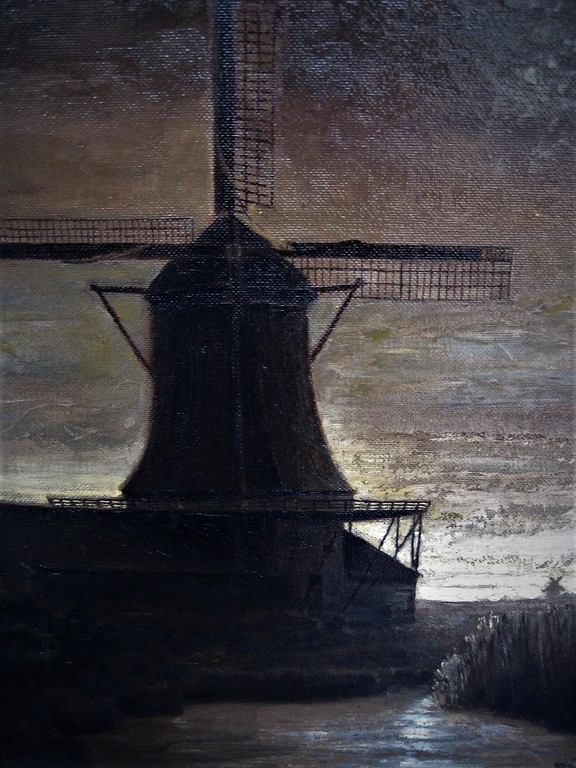 Prachtig olieverf "molen de Schoolmeester Westzaan bij avond" gesignd Dirk Nap  kopen? Bied vanaf 1!