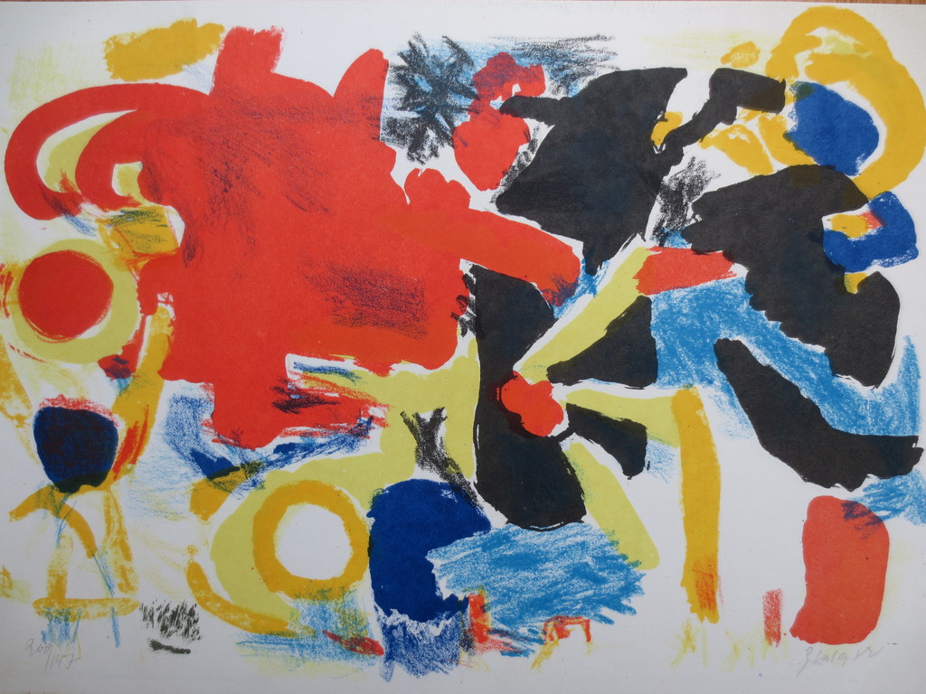 Ger Lataster Kleurenlitho "Zomerlandschap". verkocht voor € 150!