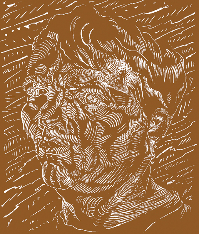 Philip Akkerman, Zeefdruk, Zelfportret, Gesigneerd. verkocht voor € 35!