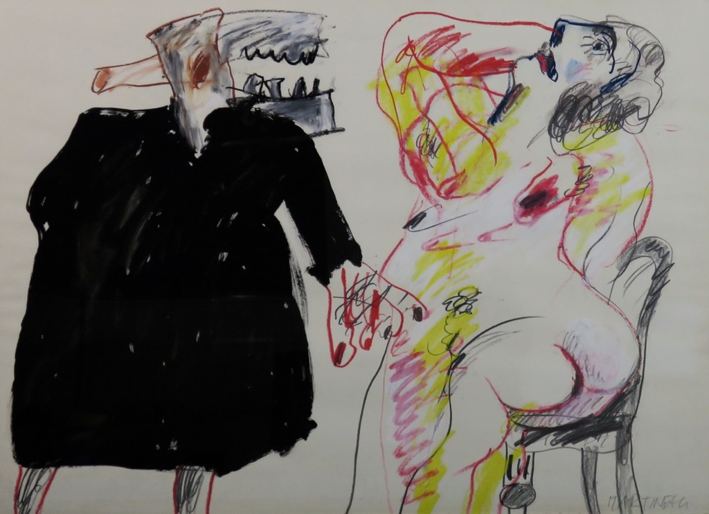 Anton Martineau: Gemengde techniek, Naakt meisje en vreemde - Ingelijst (groot) kopen? Bied vanaf 150!