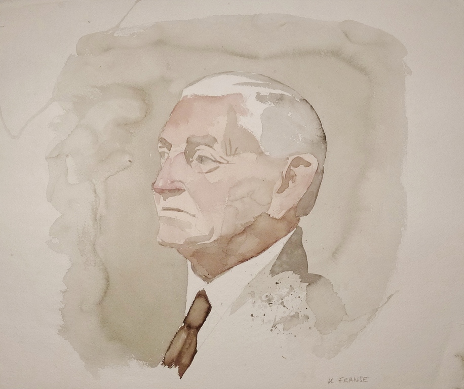 Kees Franse, Aquarel, Portret man, gesigneerd verkocht voor € 75!