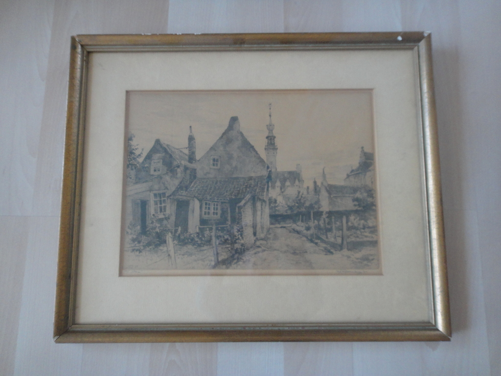 HE Roodenburg - ets - Veere: doorkijkje met zicht op de kerk kopen? Bied vanaf 55!