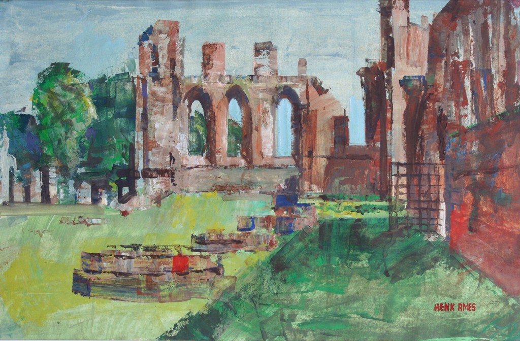 Henk Ames - gouache - landschap met ruine kopen? Bied vanaf 1!