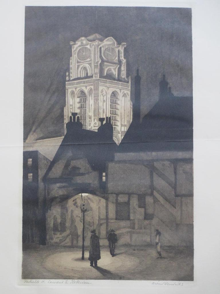 Arend Hendriks, St Laurens R'dam bij avond, Ets kopen? Bied vanaf 1!