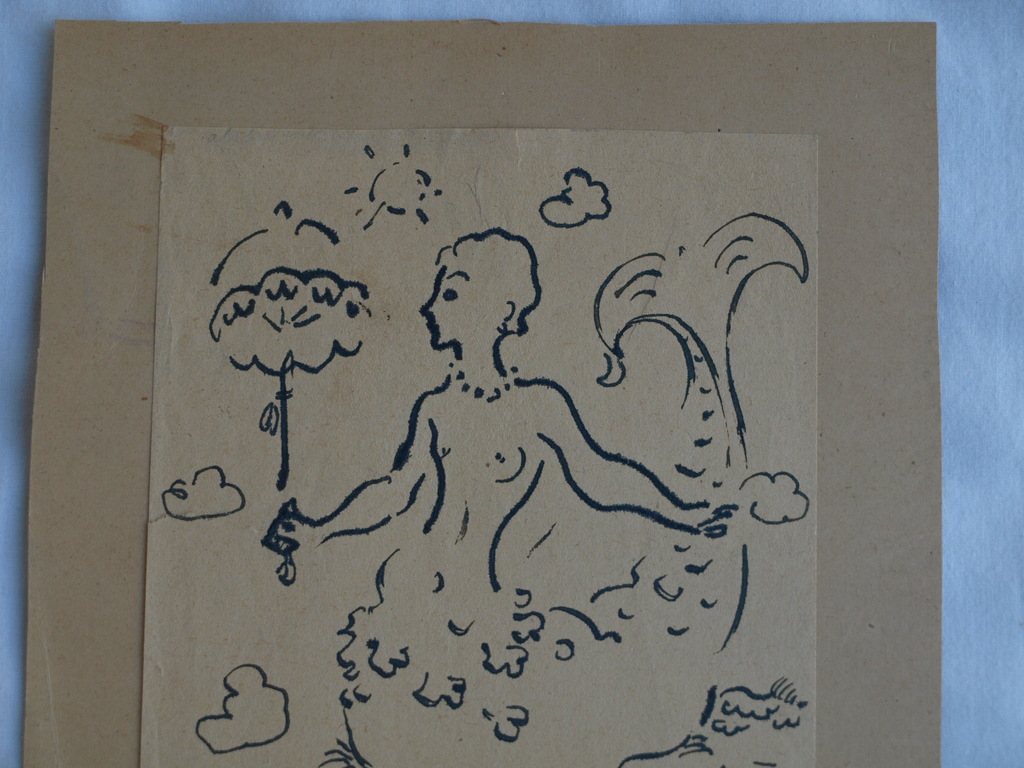 Gerard Hordijk : Tekening , Zeemeermin – gesigneerd - ca 1930   kopen? Bied vanaf 1!