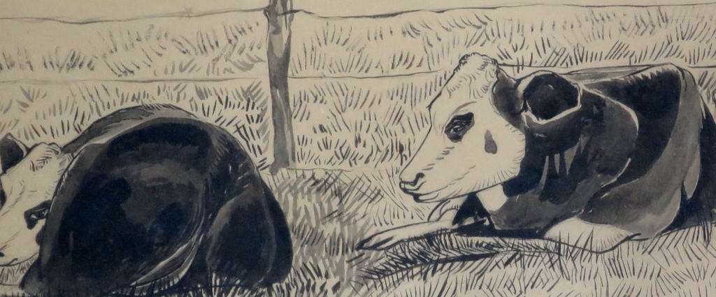 Edith Pijpers (1886-1963) - Inkt/aquarel Liggende koeien kopen? Bied vanaf 65!