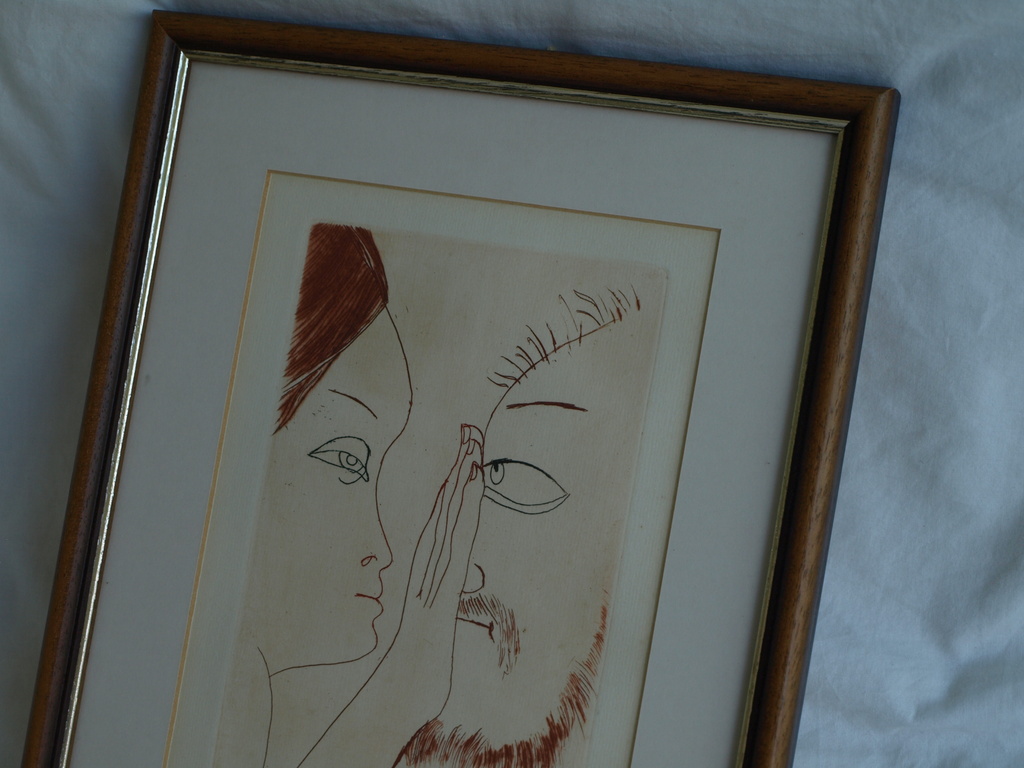 Ota Janecek : Ets - Meisje wijst oude man af – gesigneerd & ingelijst – 1983 kopen? Bied vanaf 75!