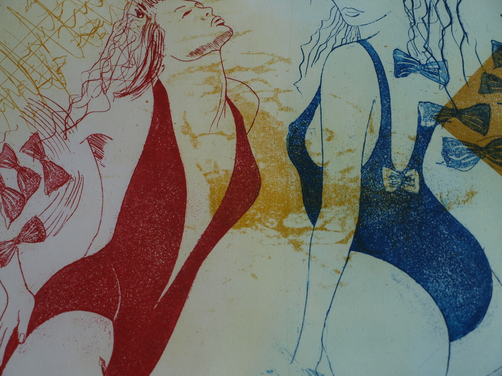 Gerard van Kerkhof : Ets – Dames in badpak - ingelijst – 1987 – oplage 10 ex. kopen? Bied vanaf 50!