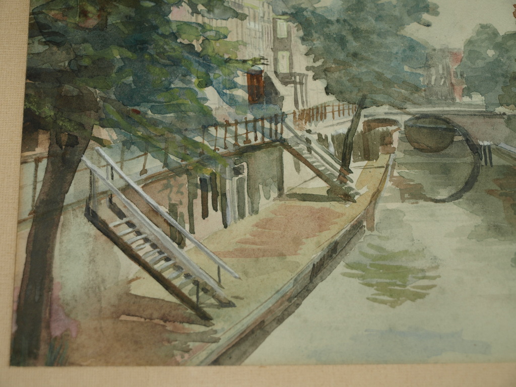 Onduidelijke signatuur : Aquarel – Oudegracht, Utrecht – ingelijst  kopen? Bied vanaf 1!