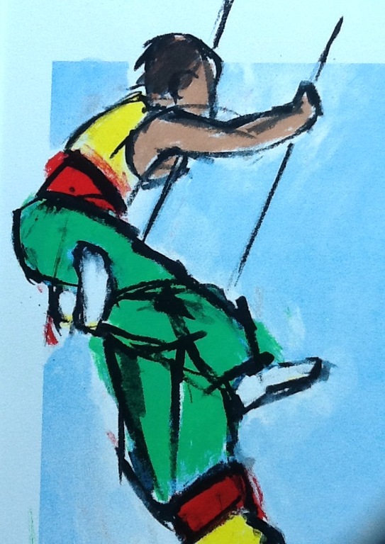 Ellen Meuwese - Ellen Meuwese, trapeze artiesten, grote zeefdruk, gesigneerd, met passe-partout kopen? Bied vanaf 30!